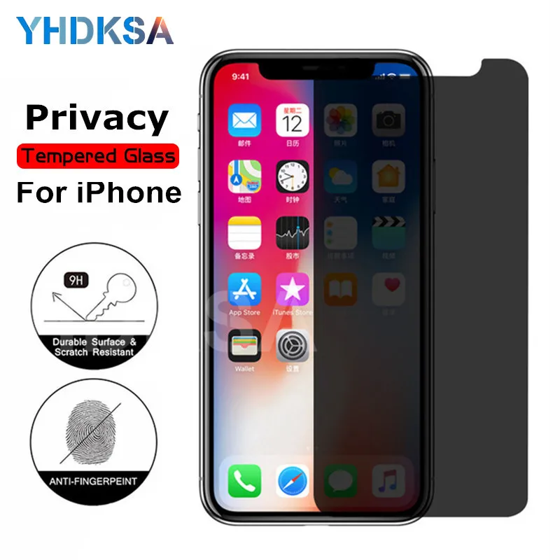 

9H Privacy Protective Tempered Glass on the For iPhone X XR XS MAX 5 5S SE Screen Protector For iPhone 7 6 6S 8 Plus Film Case