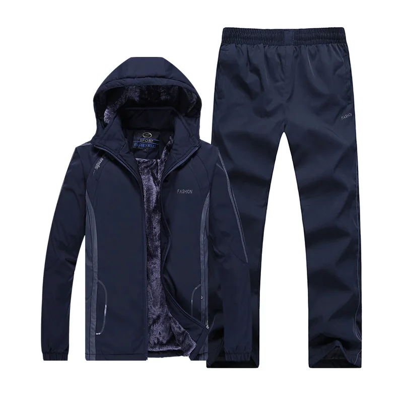 Fleece Tracksuit Mens Casual Set New Fashion Patchwork jacket Zipper Sweatshirt Jackets and Pants Sportswear Coat and Trousers