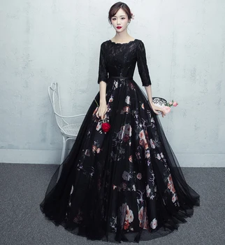 

Black Woman Party Dress O-Neck Floor-Length Evening Cheongsam Elegant Qipao Wedding Prom Long Gown Retro Vestido XS-XXXL