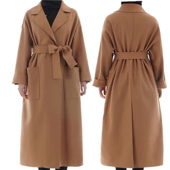 

Islamic muslim double-faced 30% wool cashmere overcoat design fashion trench coats women's solid dubai kaftan coat clothing