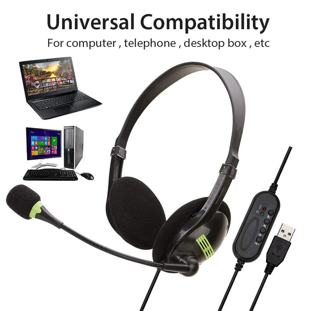 USB Interface Headset Gaming Laptop PC Earplugs Noise Reduction Stereo Wired Headset With Microphone wired headphones wired headset