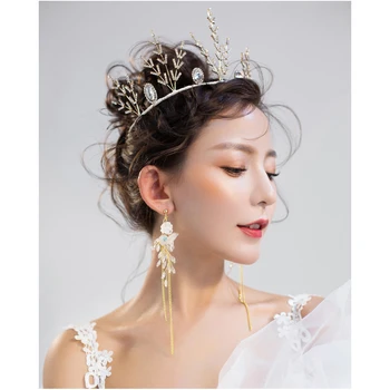 

The Bride Crystal Earring Golden Bride Portrait Style Band Set Party Stage Daily Earrings Wedding Jewelry Gift Party Jewelry