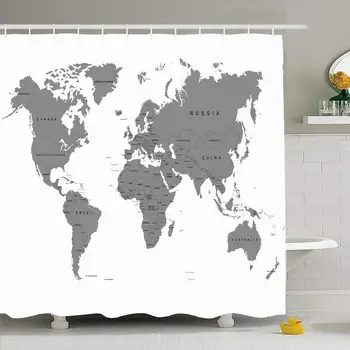 

Shower Curtain Set with Hooks 60x72 USA Earth Boundary World Planet Ocean Map Creation On White Signs Symbols Geography Peace