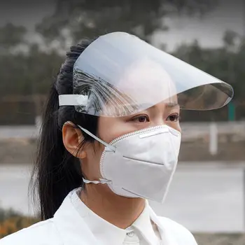 

Full Face Protective Shield Visor PET Plastic Adjustable Transparent Face Shield with Elastic Band to Prevent Saliva