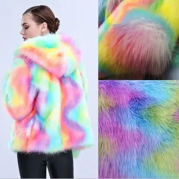 

Artificial Plush Fox Faux Fur Rainbow S-shaped Colorful Fabric For Coat Collar Bag Shoes Home Textile Clothes Toy Crafts Sewing
