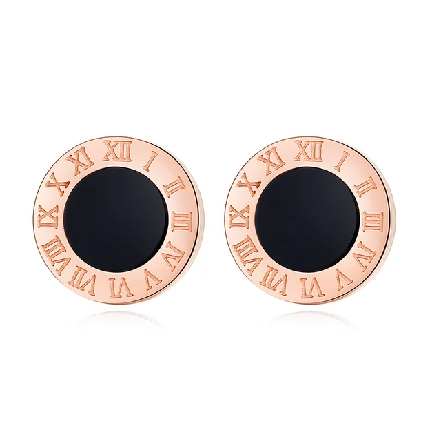 BLINLA Fashion New Stainless Steel Acrylic Crystal Stud Earrings for Women Jewelry Vintage Roman Numerals Smmaallye Earring 2021 Rose gold black 1