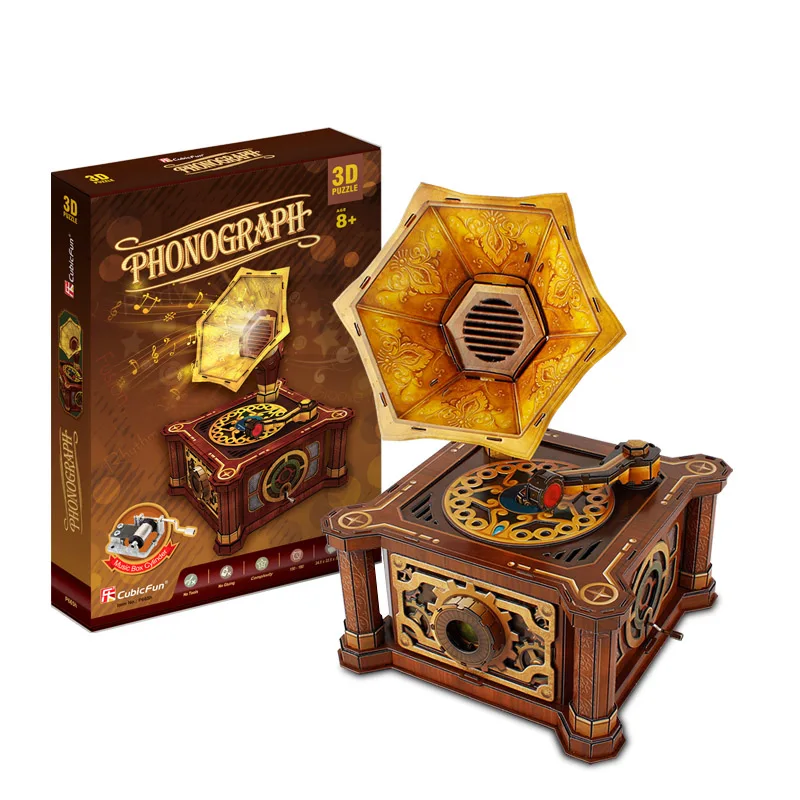

8Y+ Retro Gramophone Toys Paper 3D Puzzle Educational Children Gramophone puzzles 3d Natural modeling building for Gift adults
