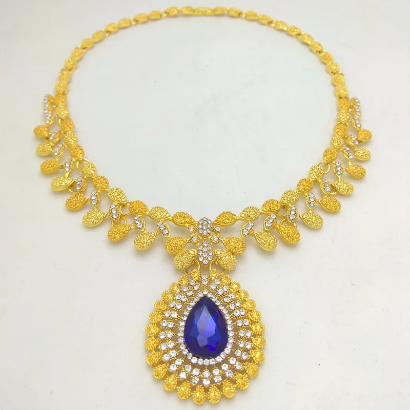Kingdom Ma Wholesale African Fashion Bridal Accessories Nigerian Wedding Jewelry Brand Dubai Gold-Color Crystal Jewelry Sets