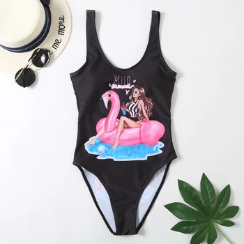

Flamigos Plus Size Cartoon Swimsuit One-Piece Large Size Women Swimwear Open Back Bodysuit Bikini 2020 Monokini Swim Suit S-2XL
