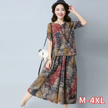 

Loose Casual Suit Female Cotton And Linen Two-piece Sets Retro Linen Cropped Top And Wide Leg Pants 2020 Spring And Summer