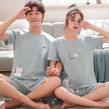 Свободные летние парные пижамы с коротким рукавом и шортами можно носить в двух хлопковых костюмах размера плюс, Повседневная Домашняя одежда, костюмы для мужчин и wo