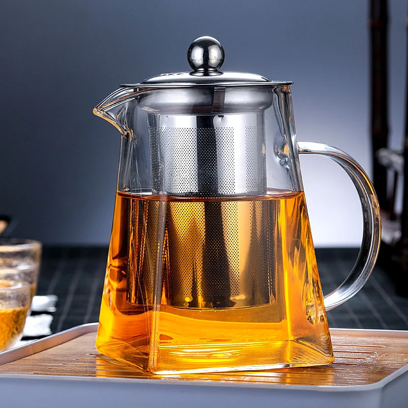 

Heat-resistant Glass Square Tea Pot Stainless Steel Filter Scented Tea Boiled Teapot High-temperature Resistant Thick Tea Celado