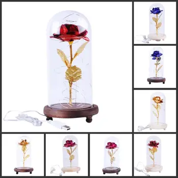 

LED Eternal Rose in Glass Dome Beauty and beast Rose Decorative Flowers led Night lights Valentine Gift for Women&Mother's Day