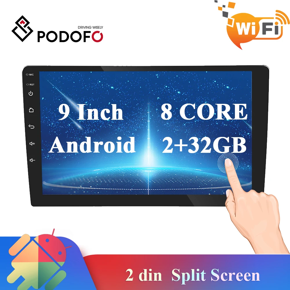 Podofo 9 дюймов 2 din Автомобильный Android Радио мультимедийный плеер сплит экран 2G RAM GPS Wifi без DVD видео Авторадио
