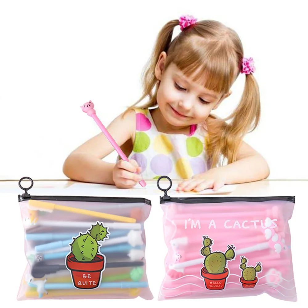 20PCS 0.38mm Cute Cartoon Gel Ink Writing Pens with Storage Bag for Kids Childern Home School Office Stationery Supplies