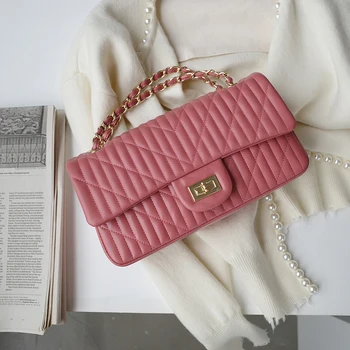 

Sheepskin Small Female Bag 2020 New Wave Fashion Rhombus Chain Bag Girls Beautiful shoulder messenger bag leather