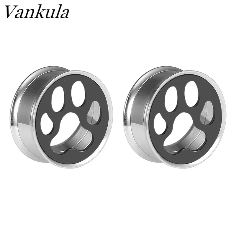 Vankula 316L Stainless steel Ear Plug Tunnels Body Jewelry Piercing The Bear's Paw Ear Tunnel Earrings 2pcs Lot Pair Selling