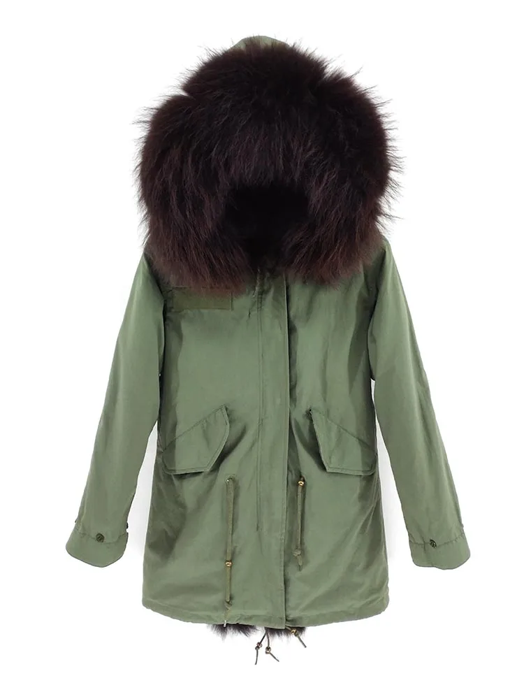 Женская парка с мягкой теплой подкладкой fFURTJY, длинное пальто серого цвета с воротником из натурального меха енота и подкладкой из искусственного меха, зимний сезон - Цвет: raccoon fur collar21
