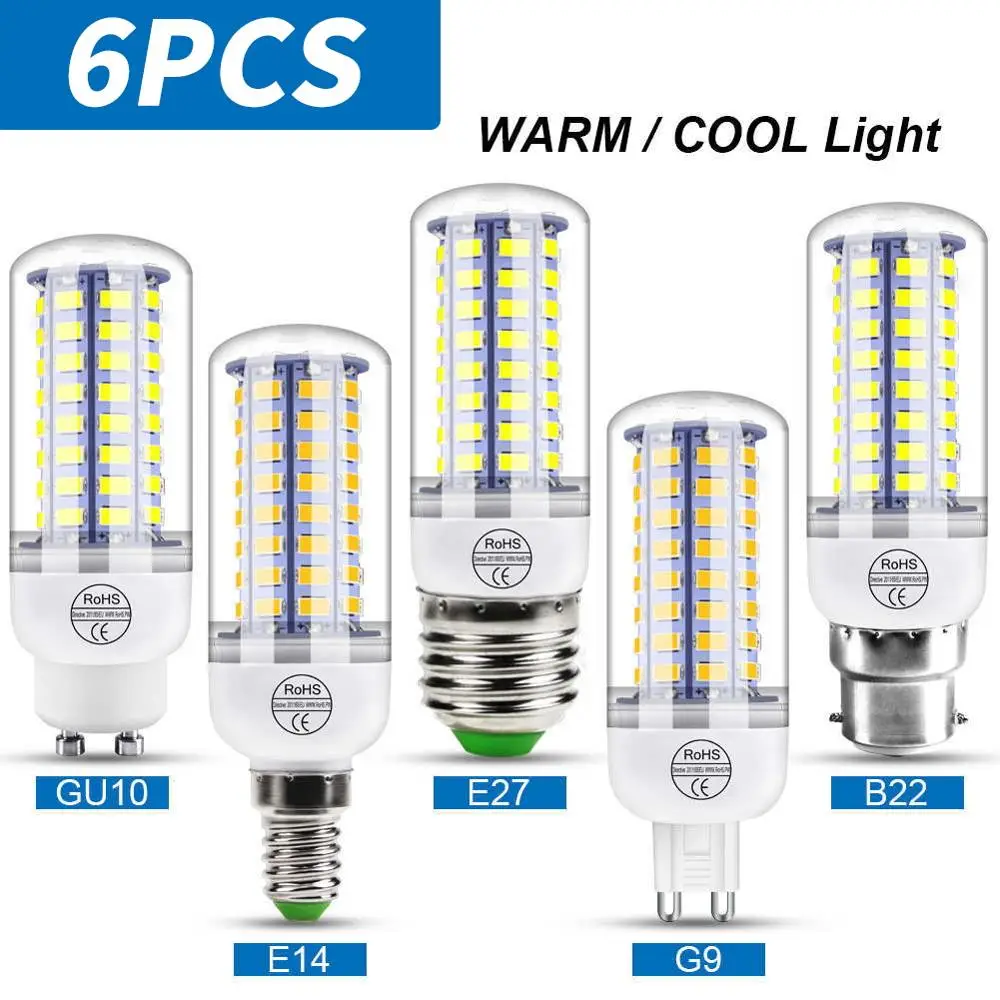 6 шт. 220 В E27 светодиодная лампа G9 Светодиодная свеча E14 кукурузная GU10 Led 3 Вт 5 7 9 12 15