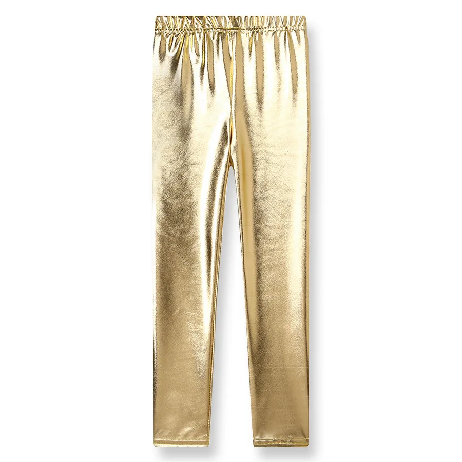 Spring And Summer Korean Star Metal Texture Children's Leggings Skinny Girls Pants Gold Silver Pants