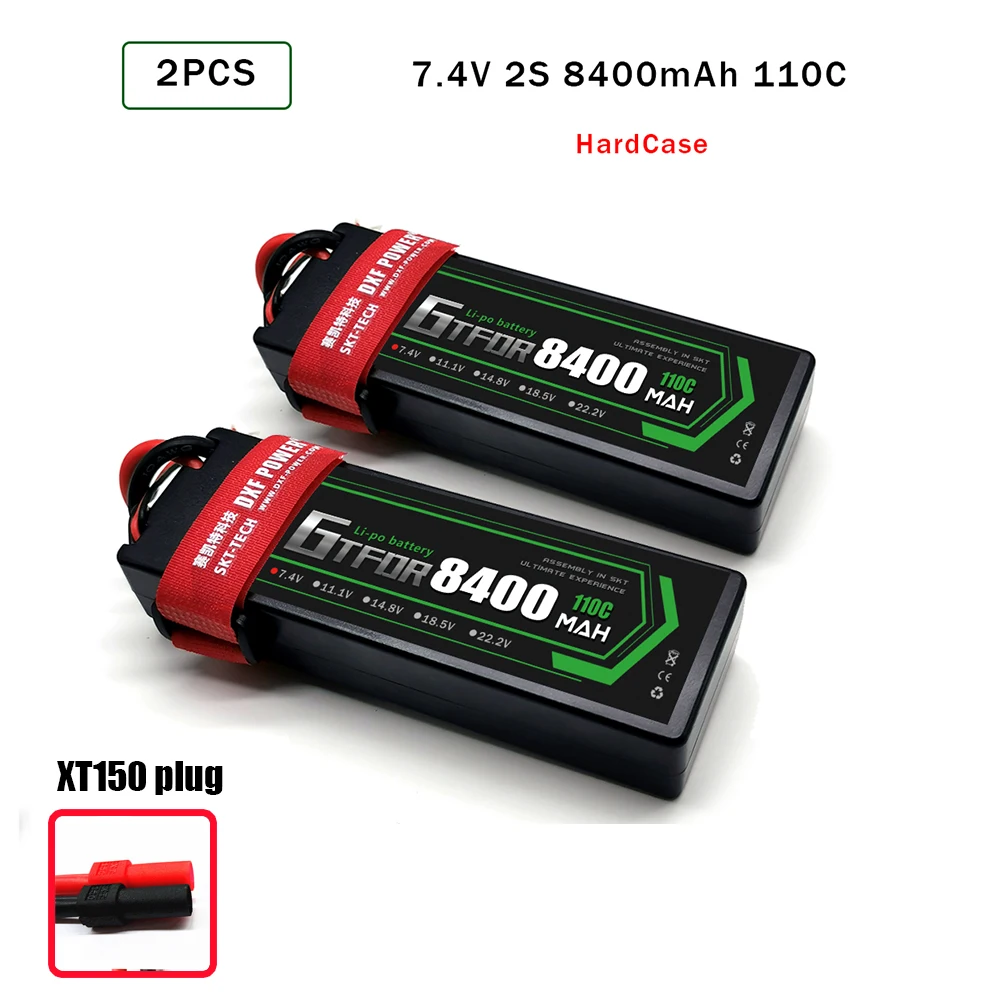 2PCS8400hardXT150 GTFDR 7,4 V 8400mAh 2S2P 110C 59.2WH Lipo аккумулятор Перезаряжаемый для RC HPI HSP 1/8 1/10 багги RC автомобиль осевой Scx10 - Цвет: 2PCS8400hardXT150