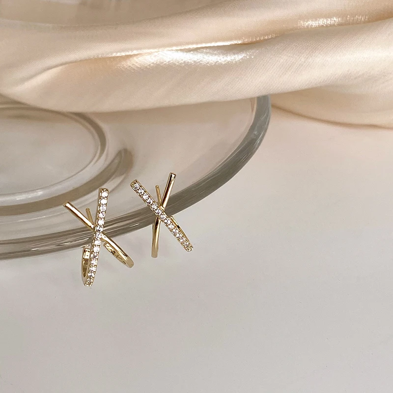 2025 neue Design Metall Zirkon Kreuz X Gold Farbe Ohrringe Für Frau Elegante Accessoires Für Koreanische Mode Schmuck Party Mädchen – Detail 9