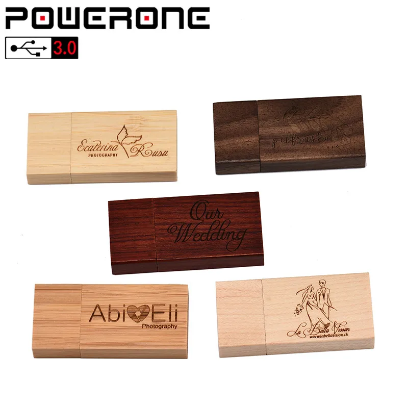 

POWERONE USB 3.0 Personality LOGO Wooden block USB Flash Drive red wood pendrive 4GB 16GB 32GB 64GB Pen Drive Memory Stick gift