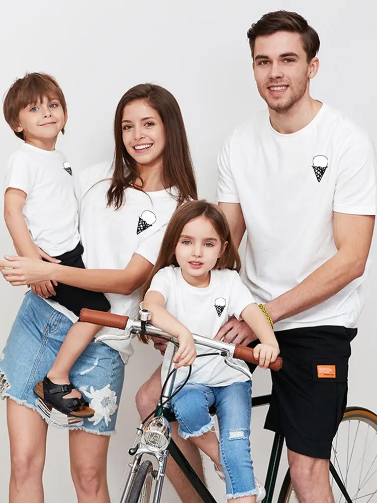 Family matching t shirt ice cream parent child clothes daddy mommy and me outfits look cotton o neck causal top tee | Мать и ребенок