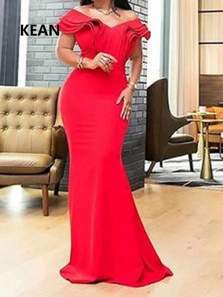 Вечернее платье с открытыми плечами простое платье-Русалка с оборками, vestidos, ислам Дубаи, кафтан, Саудовской Аравии, вечернее платье для выпускного вечера на заказ