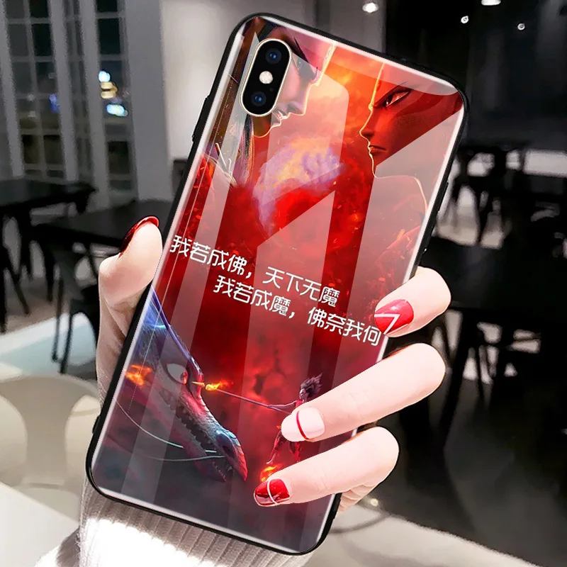 Для iPhone XS MAX XR XS i8 i8 Plus i7 i7 Plus Сказочный защитный чехол из закаленного стекла Nezha для iPhone 6 6s Plus