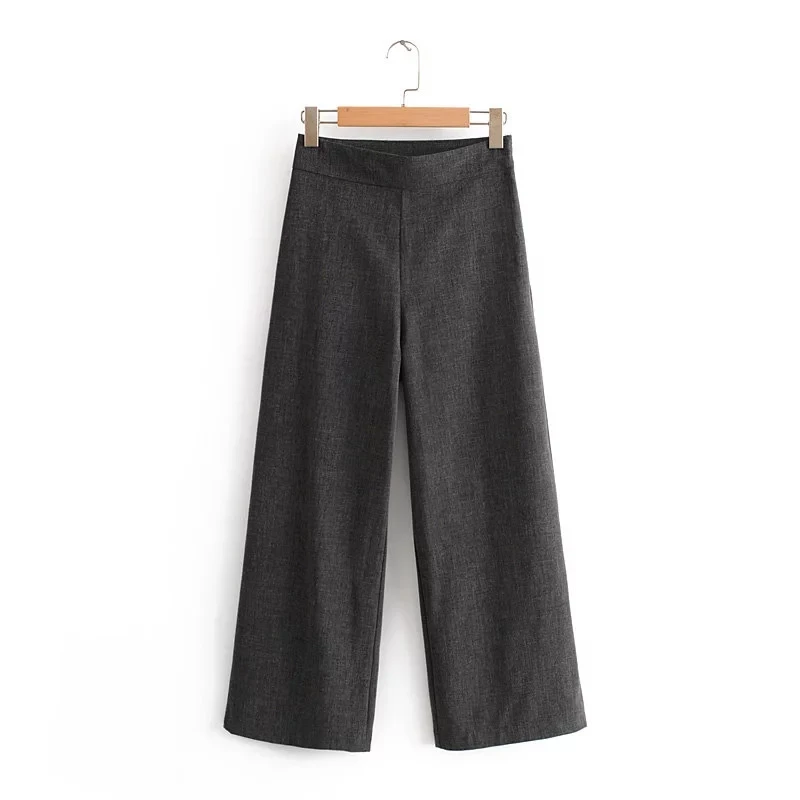 pants Женский брючный костюм, рабочий Блейзер, куртки, стильный серый пиджак, плиссированный рукав, высокая талия, широкие брюки, Дамский Элегантный комплект из 2 предметов - Цвет: pants