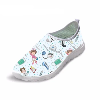 

HOT Cute Nurse Pattern Cartoon Summer Women Flats Shoes Breathable Air Mesh Women's Sneakers Light Weight Zapatos
