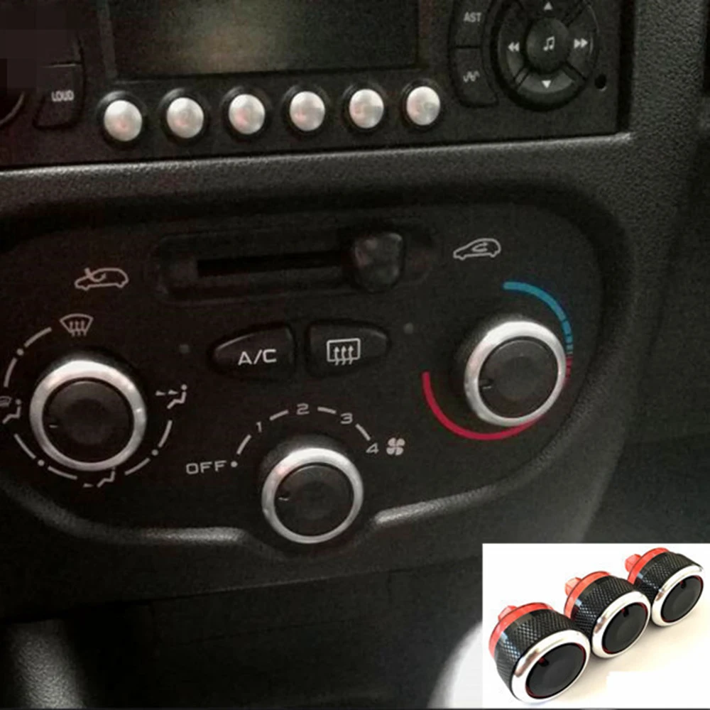 

For Peugeot 206 207 For Citroen C2 3 pcs/Set Car AC Knob Aluminum alloy Air Conditioning Heat Control Switch Accessories