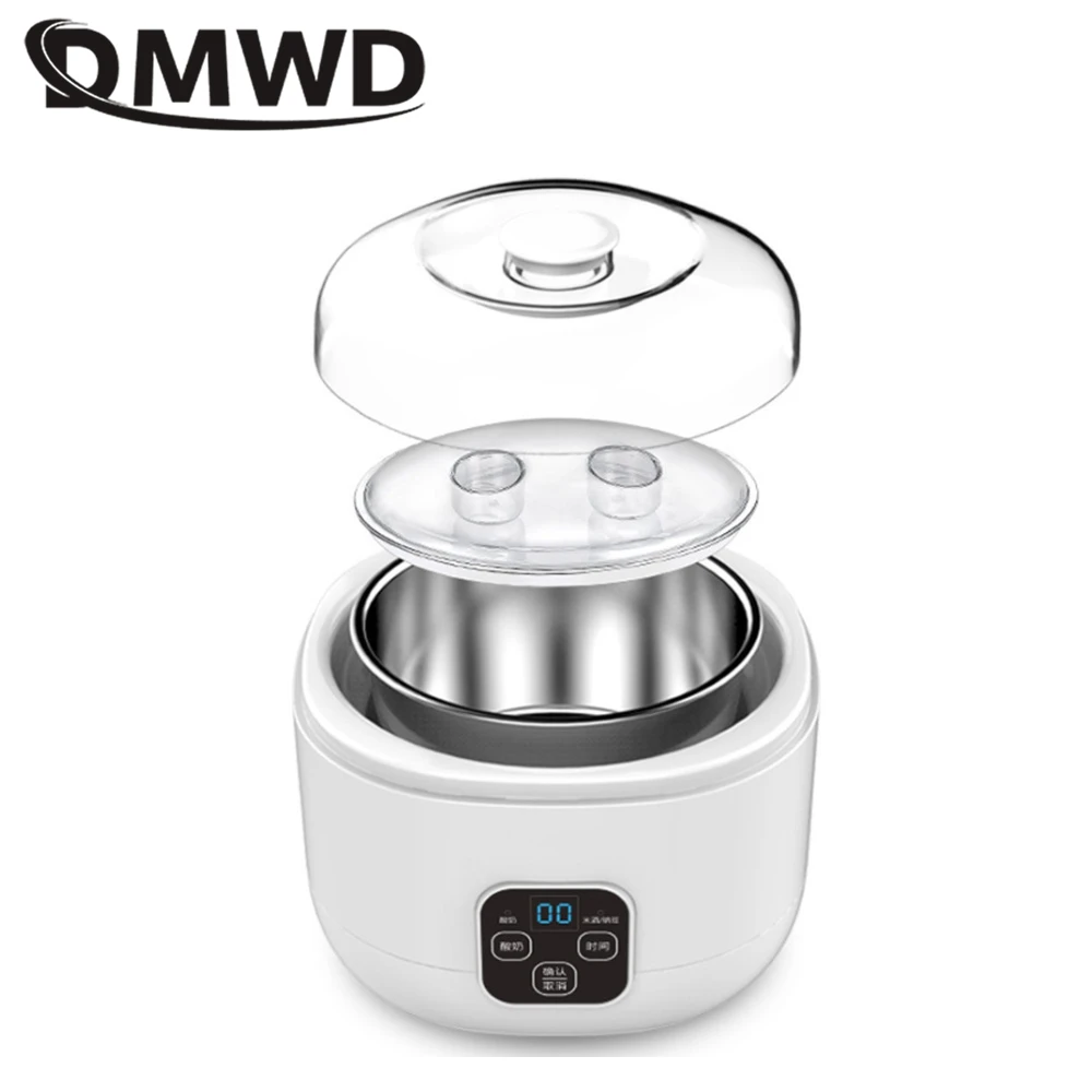 DMWD 1L Electric Yogurt Maker Household Automatic Fermentation Natto Rice Wine Machine Stainless Steel liner Ceramic Cup Tank EU
