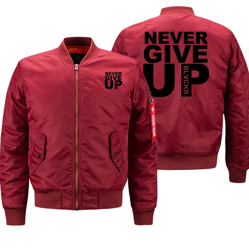 Never Give Up/мужская куртка-бомбер с буквенным принтом; коллекция года; сезон осень-зима; плотное Мужское пальто; вы никогда не будете ходить один; мотоциклетная куртка для мужчин - Цвет: red1