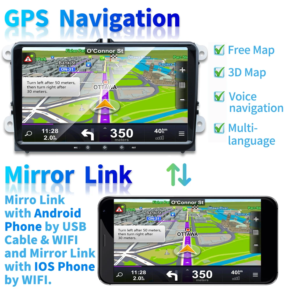 Podofo Android 8,1 Автомобильный мультимедийный плеер 2Din автомагнитолы для VW/Volkswagen/Skoda/Golf/Polo/Passat/b7/b6/SEAT/Tiguan