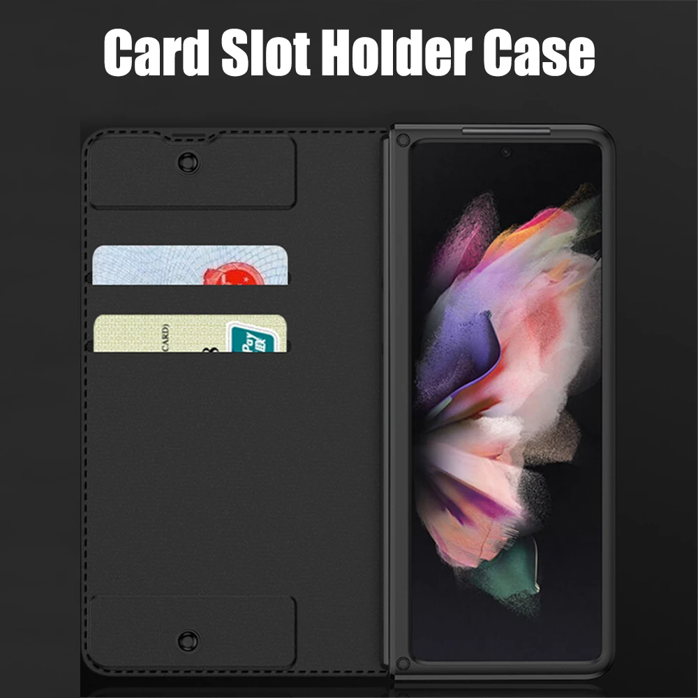 with Card Slot S Pen Holder For Samsung Galaxy Z Fold 3 5G 2021 phone Case Leather Cover Luxury Shockproof Coque Funda (No Pen) galaxy z flip3 case