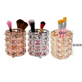 

New Fashion Metal Makeup Brush Holder Gold Silver Diamond Cosmetic Storage Tube Cosmetic Pens Organizer Storage Box 8.8*10.5cm