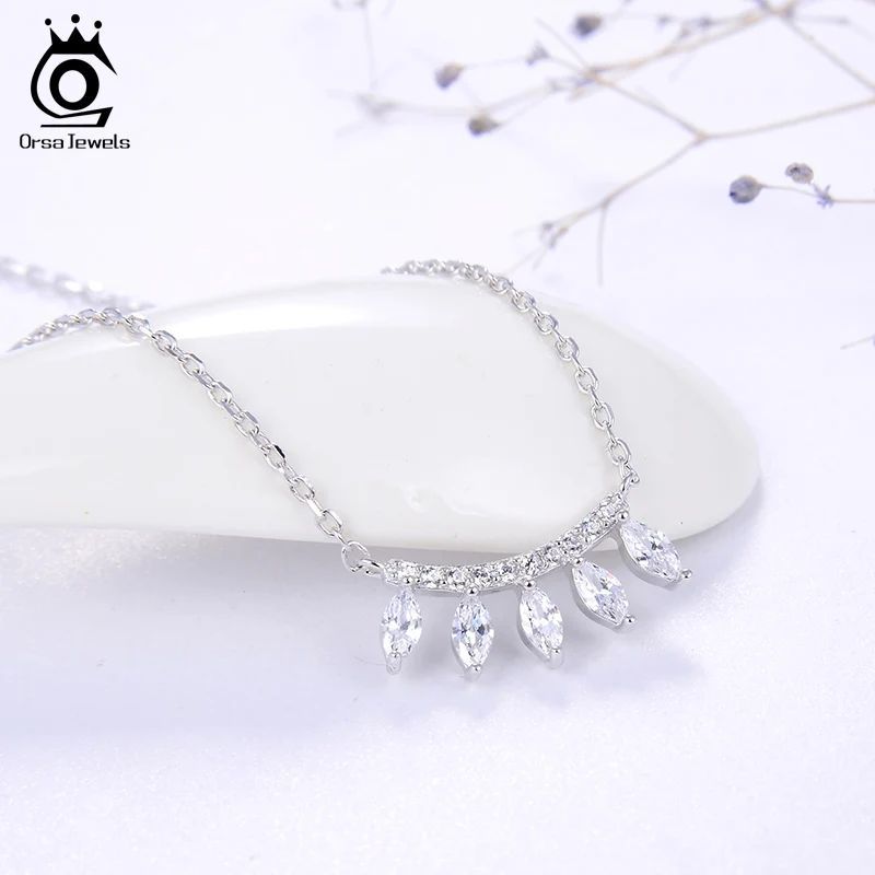 ORSA JEWELS АААА кубический циркон геометрическое ожерелье 925 стерлингового серебра ожерелья с 5 Большими кристаллами ювелирные изделия вечерние подарок осн176