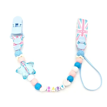 

Hot 1pc Baby Pacifier Clips Holder Soother Chain Name Hand Made Black White Ribbon With Zebra Beads Dummy Clip Pacifier