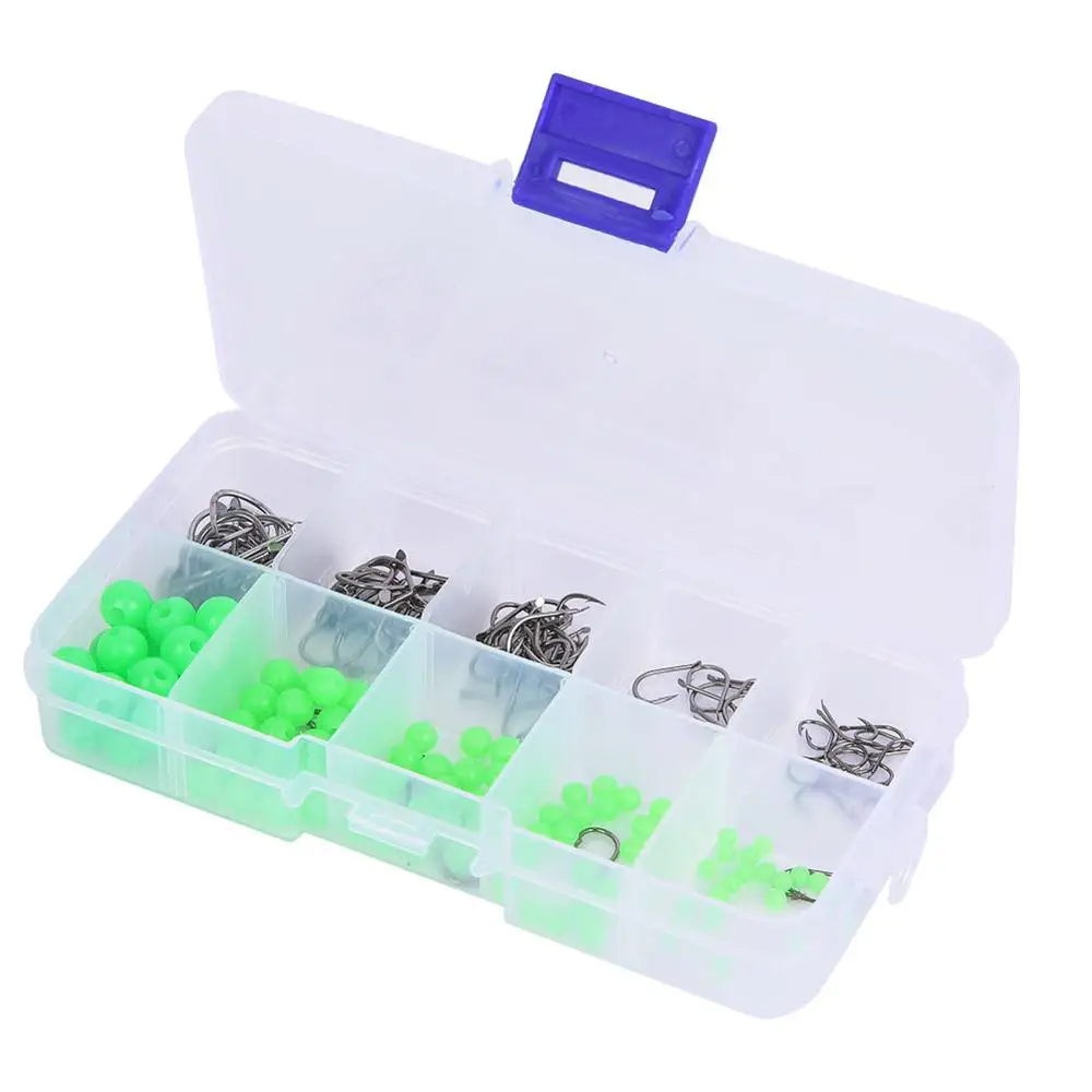 190 pcs Non-Slip Luminous Beads+ Fishing Hooks with Plastic Storage Box for Saltwater Freshwat