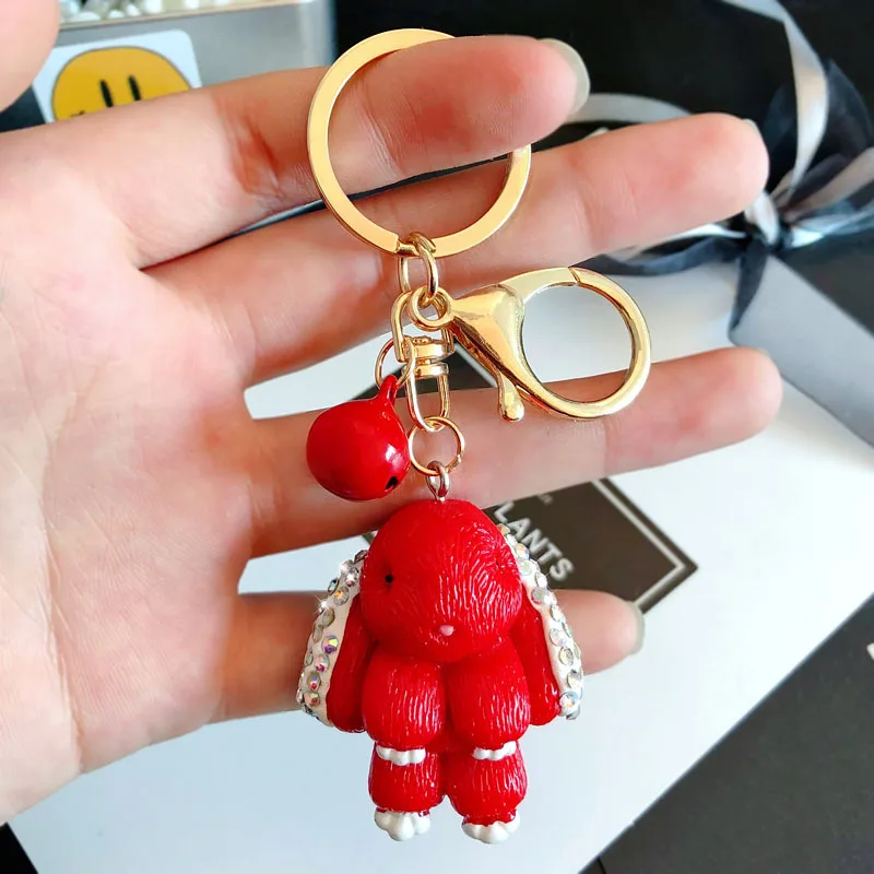 Red Gold Милый Хрустальный брелок для ключей кролик Банни Женский Шарм сумка брелок кукла автомобиль кольцо для ключей вечерние ювелирные изделия в подарок 3066 - Цвет: Red Gold