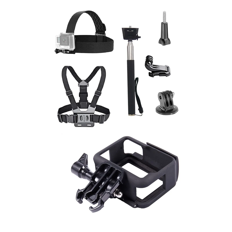 2Pcs for Gopro Action Camera Parts: 1Pcs Protective Standard Border Frame Case & Head Strap Mount/Selfie Stick Kit | Электроника