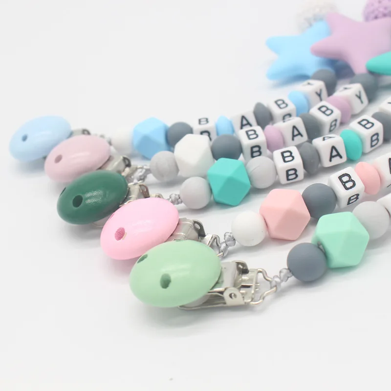 Personalized Handmade Baby Pacifier Clips Holder Chain Safe Soother Silicone Pacifier Chains Five Star Baby Teether Teething