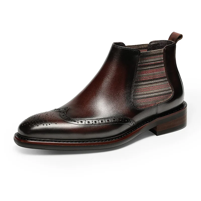 

Men's Genuine Leather Boots British Style 2020 New High-top Autumn Brogue Shoes Men Plus Size Retro Chelsea Boots Men