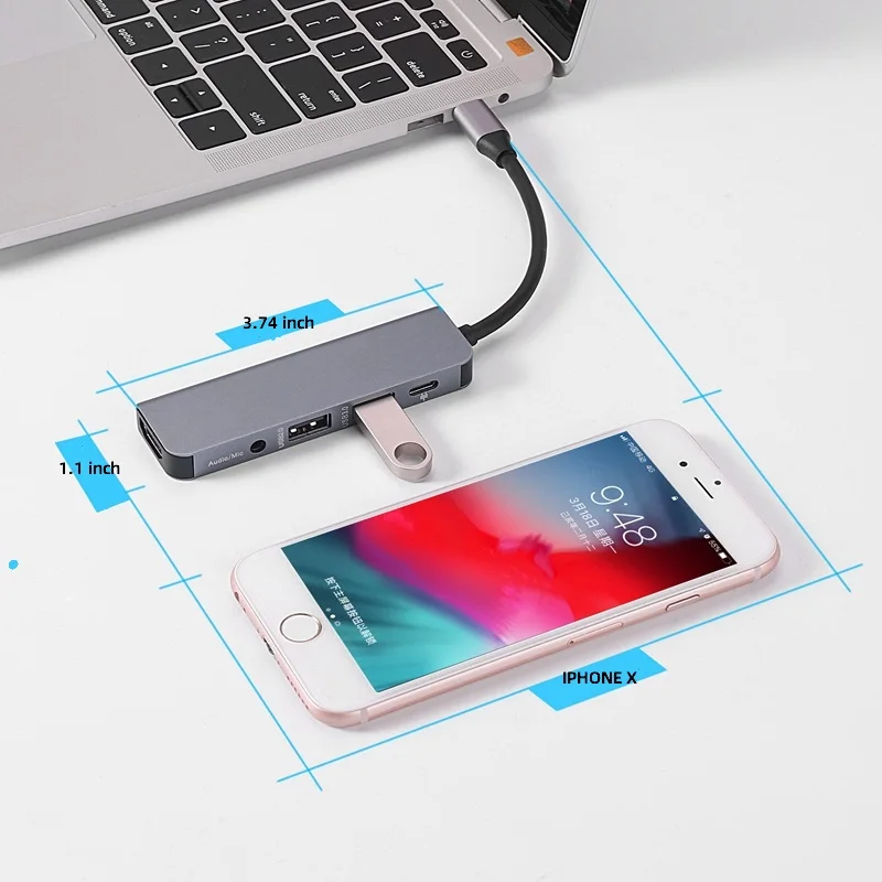 Лидер продаж-5-в-1 Тип тип-c док-станция концентратор HDMI USB3.0+ USB2.0 PD аудио USB C концентратор USB