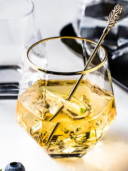 

Hexagonal Diamond Wine Glass Cup Gold Rim Whiskey Glass Whisky Cup Shot Glass Cocktail Glass Office Home Water Mug Tea Cup