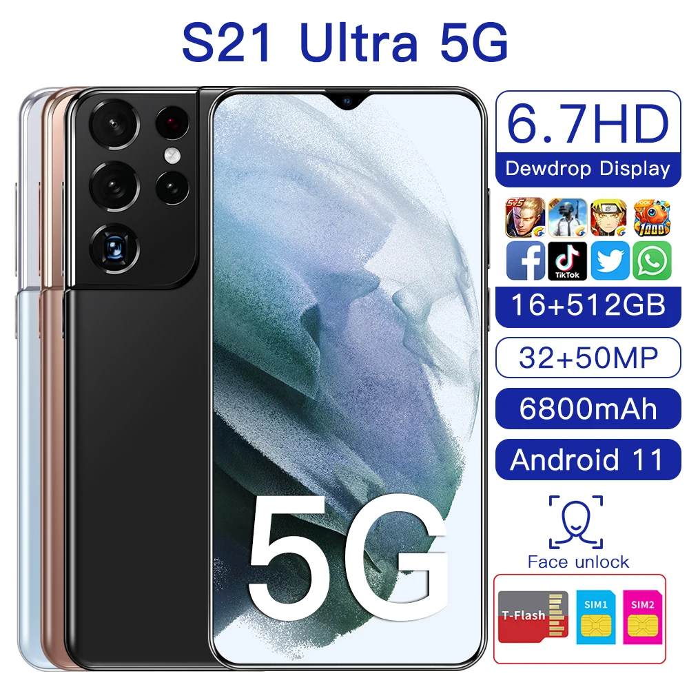 Samsug-teléfono inteligente S21Ultra 5G, versión Global, 12GB, 512GB, 6,7 pulgadas, Android 11, 6800mAh, pantalla completa, diez núcleos, red LTE