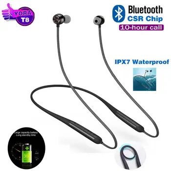 

T8 Silicone Neckback Earphones Bluetooth Wireless Sports Headset Silicone IPX7 Waterproof Supper Earphones with mic for iphone
