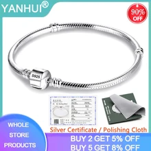 YANHUI с сертификатом, 100% Стерлинговое Серебро 925 пробы, змеиная цепочка, браслет для женщин, роскошные ювелирные изделия, 16-23 см, HB925(China)